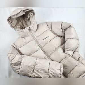 Columbia Jacket Youth L 14-16 Omni Heat Full Zip Quilted Puffer Hooded Beige Tan